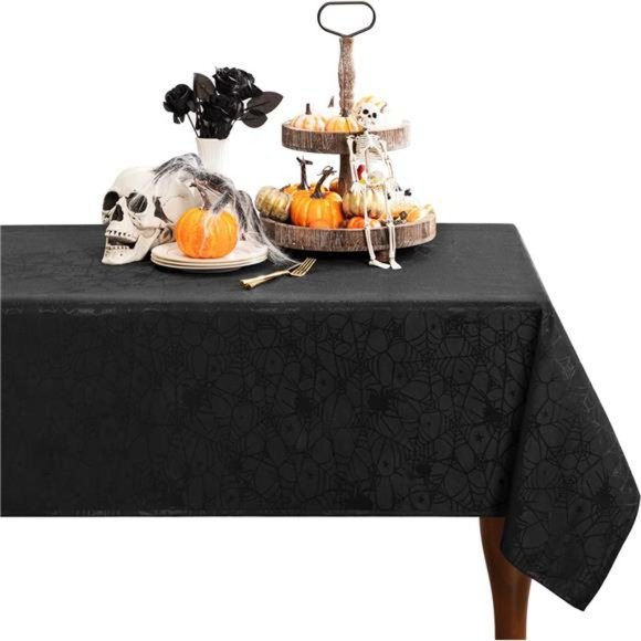 Halloween Tablecloth Black Spider Web Table Cloth Spillproof Fabric Table - Picture 1 of 7